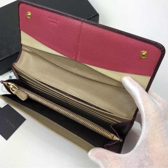 **Full inclusion Prada** Bordeaux/Multicolor Saffiano Leather Wallet - Picture 4 of 15